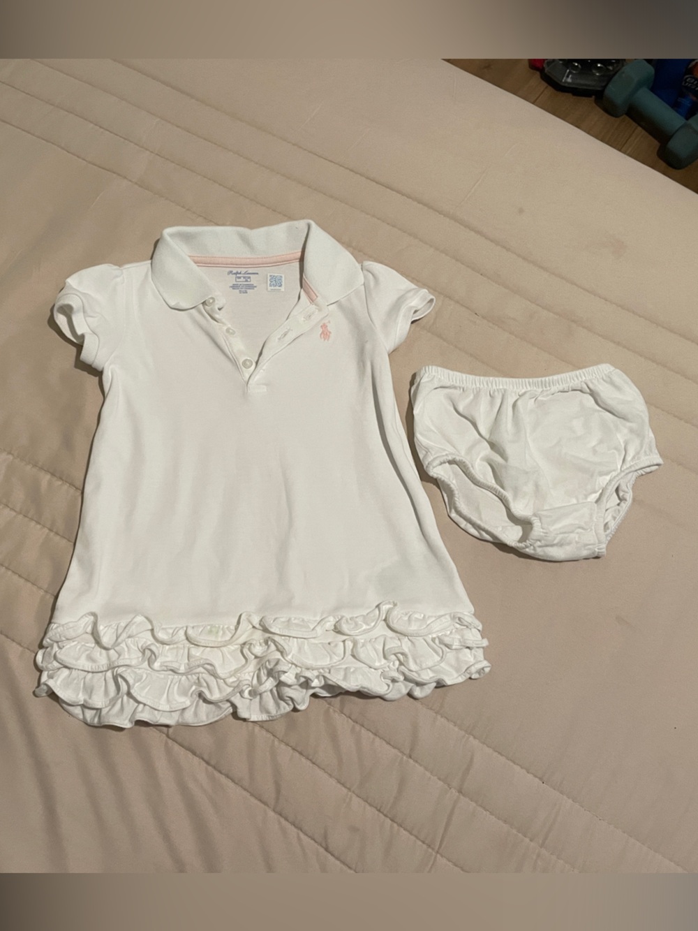 Ralph Lauren White Ruffled Polo Dress with Matching Bloomers